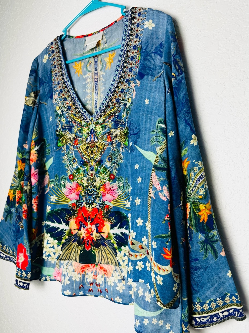 Camilla Women's Blouse Faraway Florals Silk Crepe Flare Sleeves Size Large - Picture 2 of 14